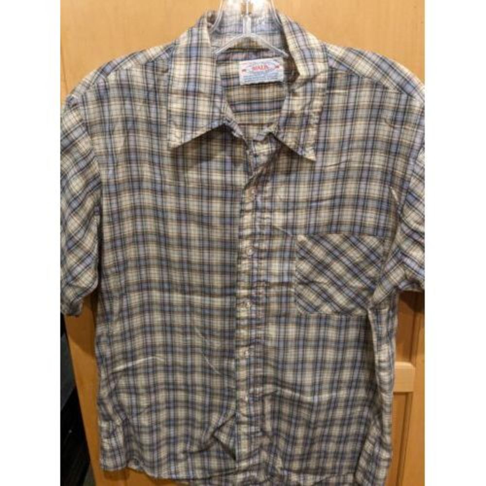 Vintage 70’s Donlin plaid Shirt Button Down Pointed Collar Short Sleeve Medium